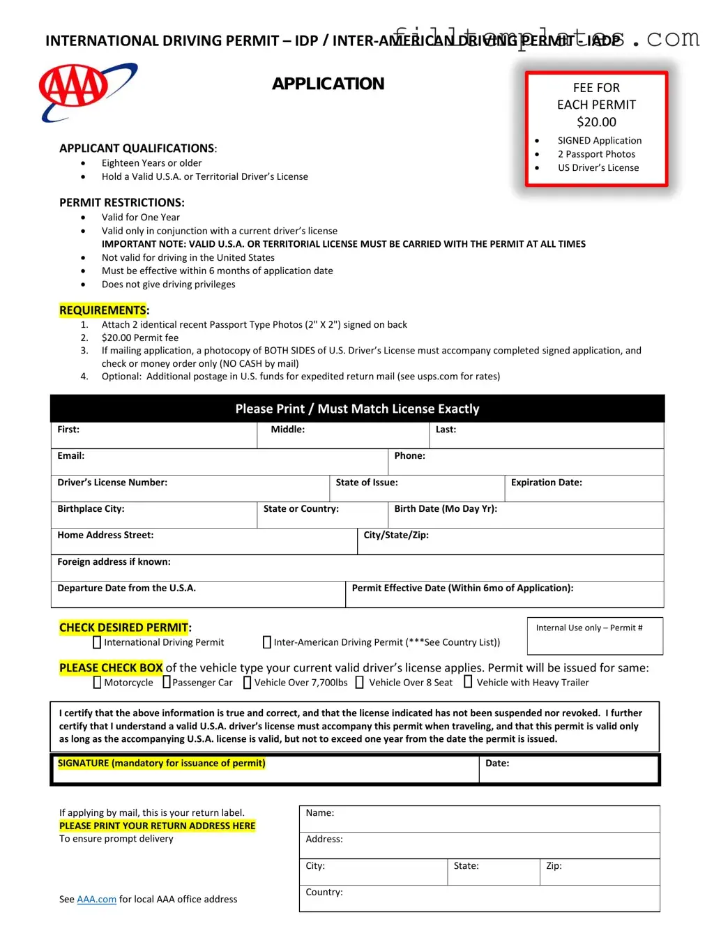 Download Aaa International Driving Permit Application Template