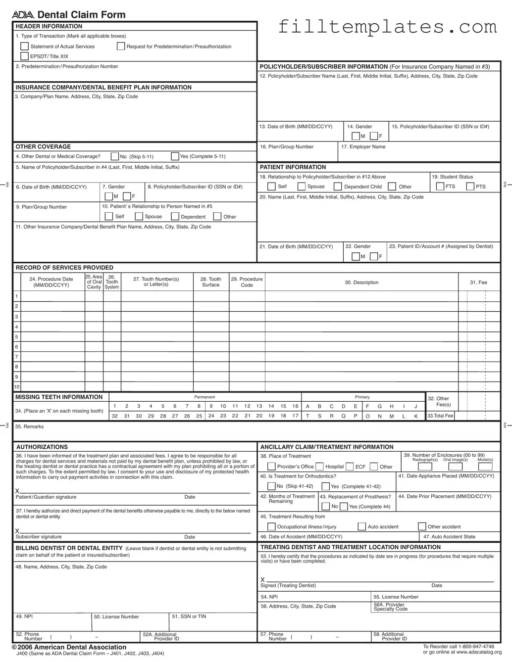 Download Ada Dental Claim Template