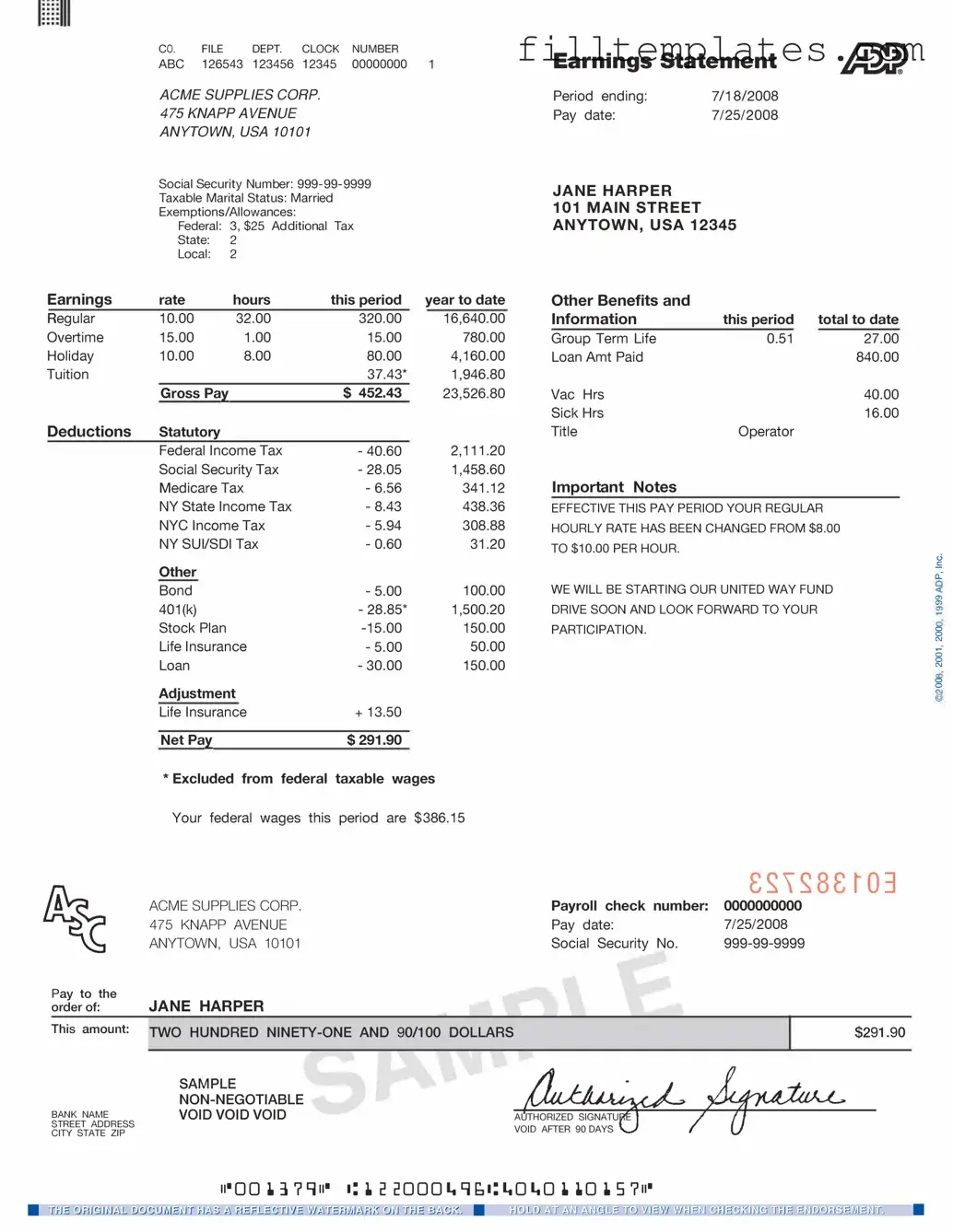 Download Adp Pay Stub Template