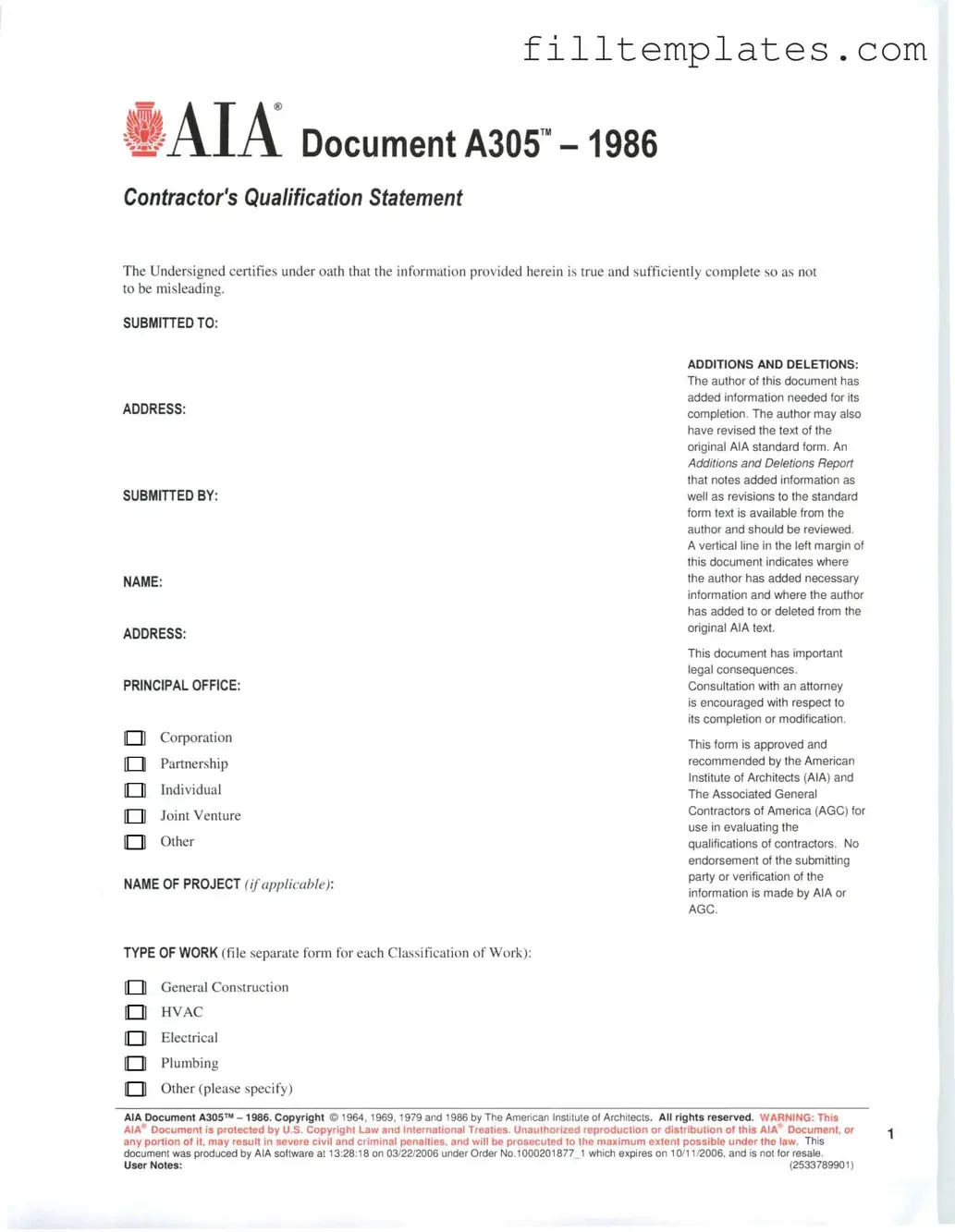 Download AIA A305 Template
