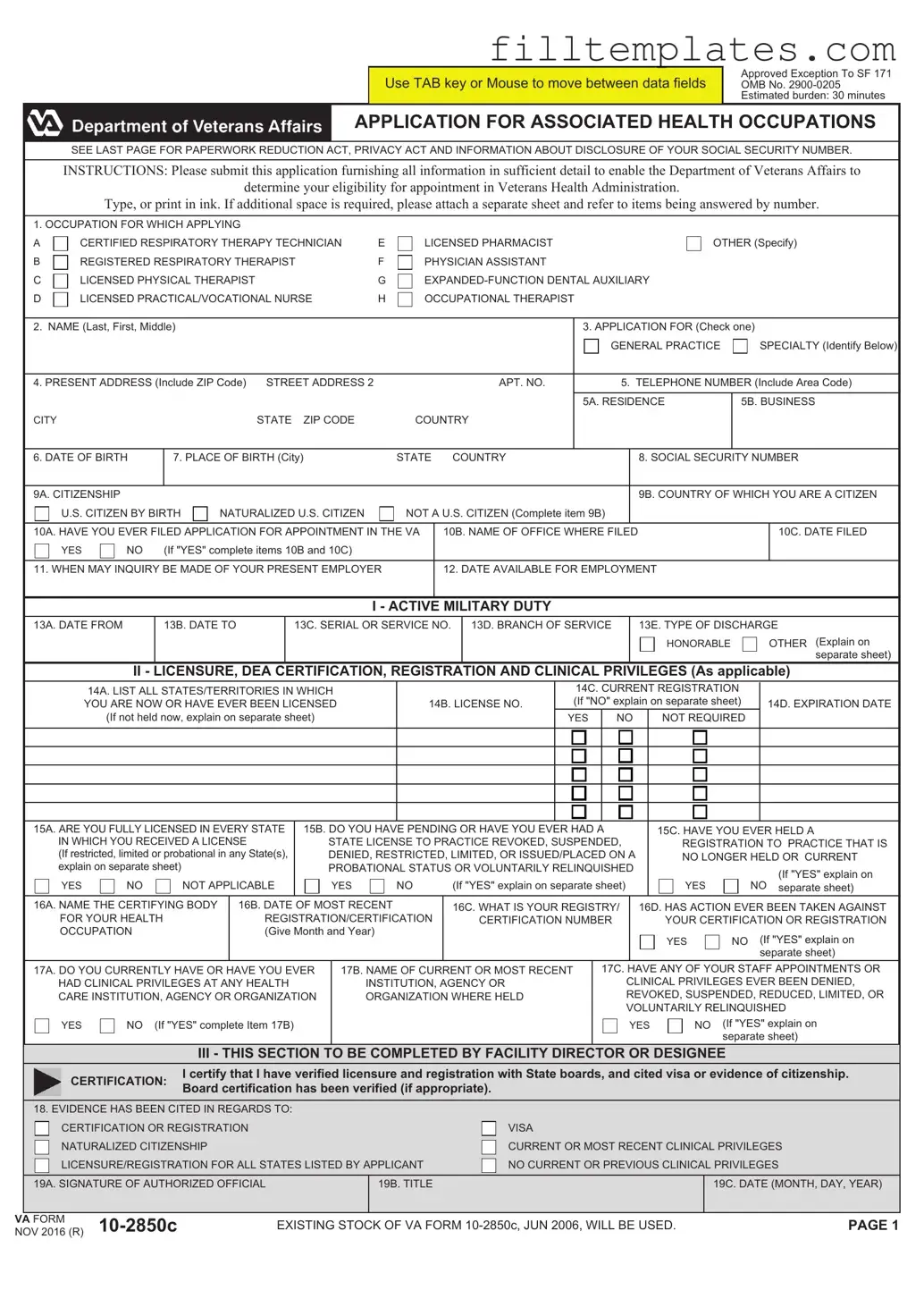 Download VA 10-2850c Template