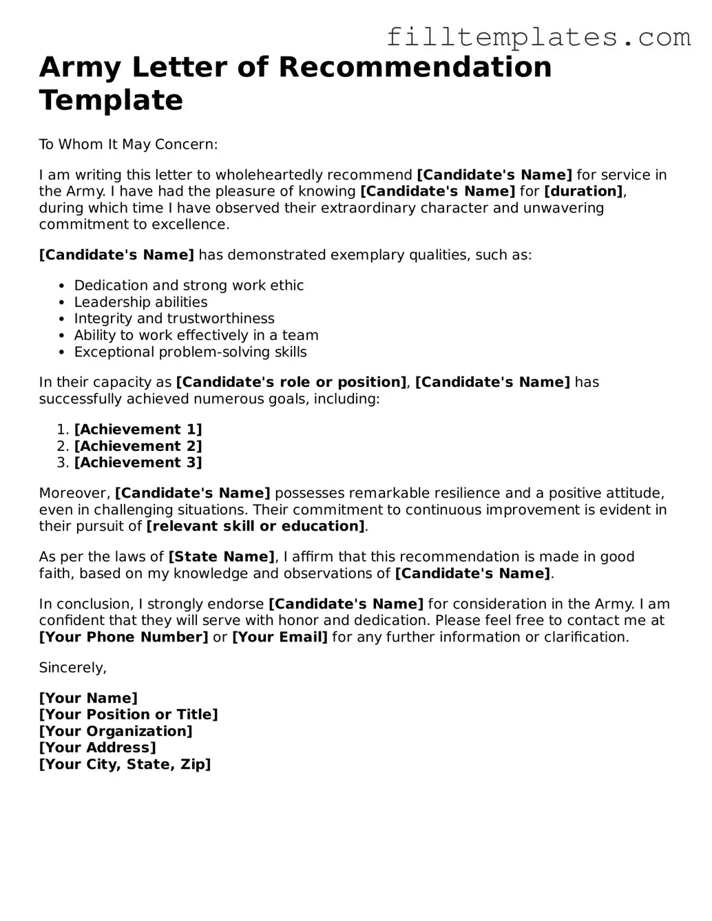 Free Army Letter of Recommendation Template