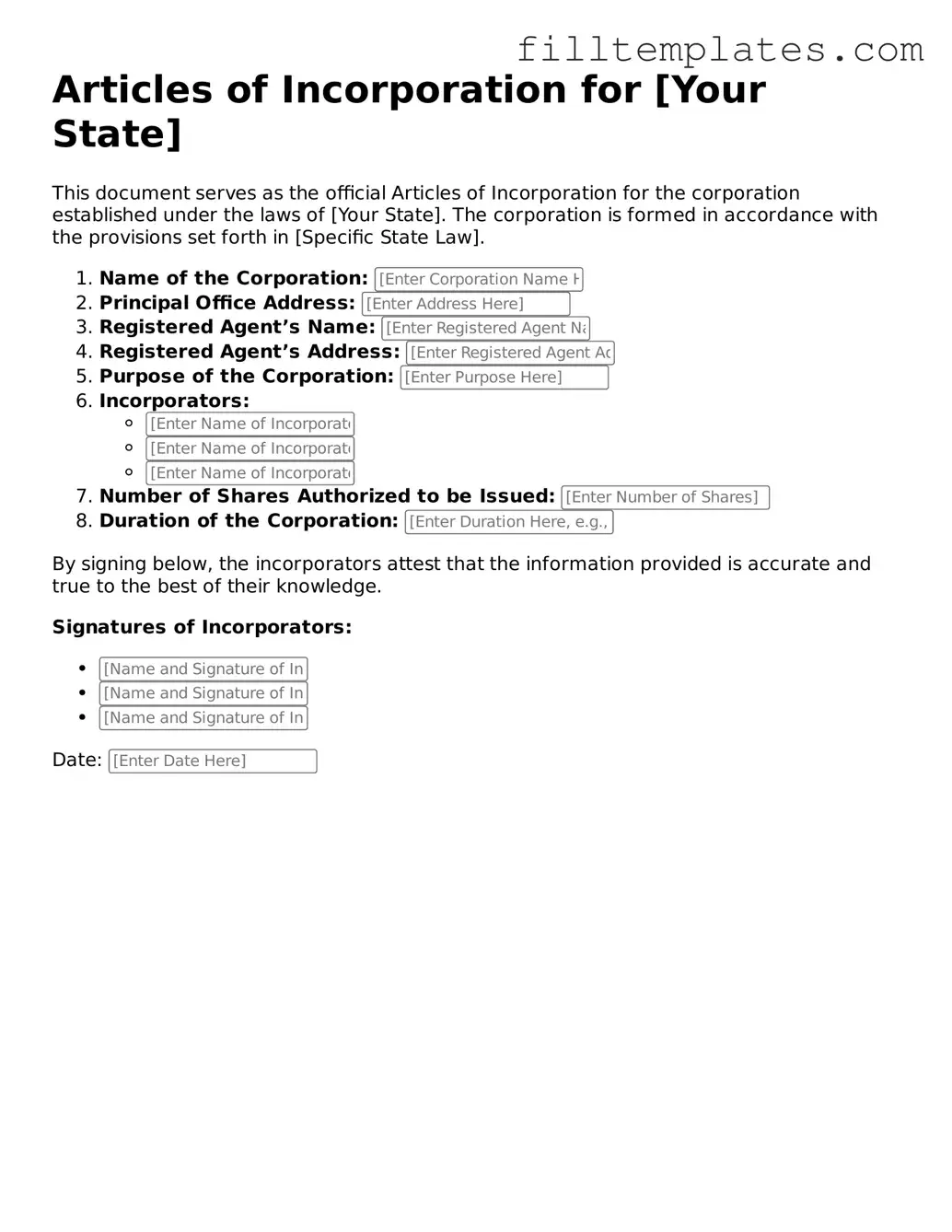 Free Articles of Incorporation Template