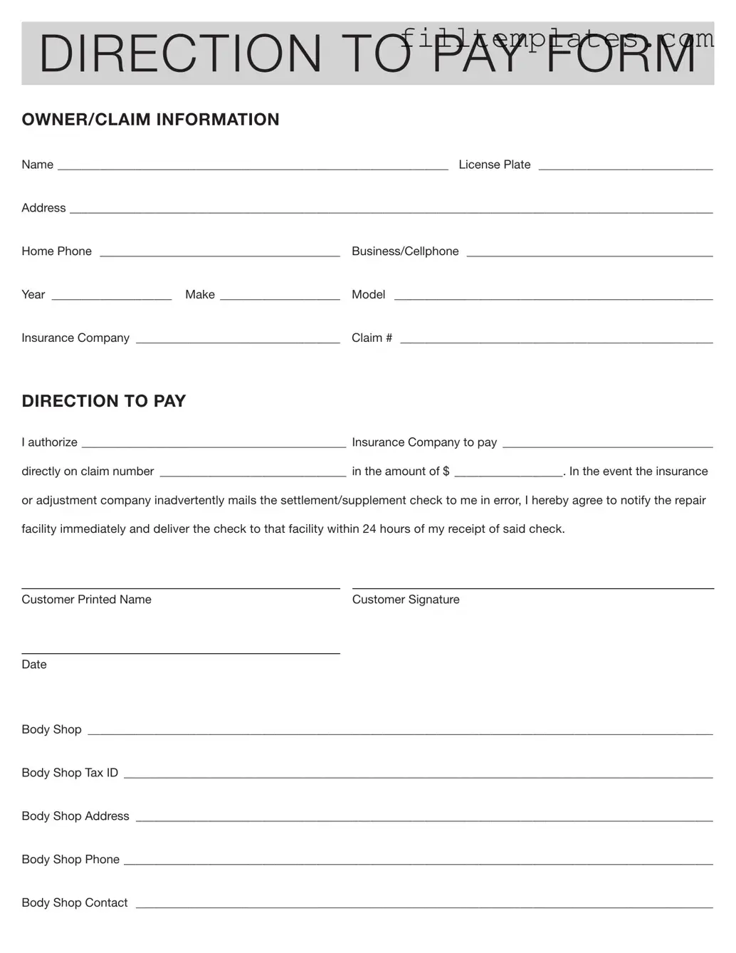 Download Authorization And Direction Pay Template