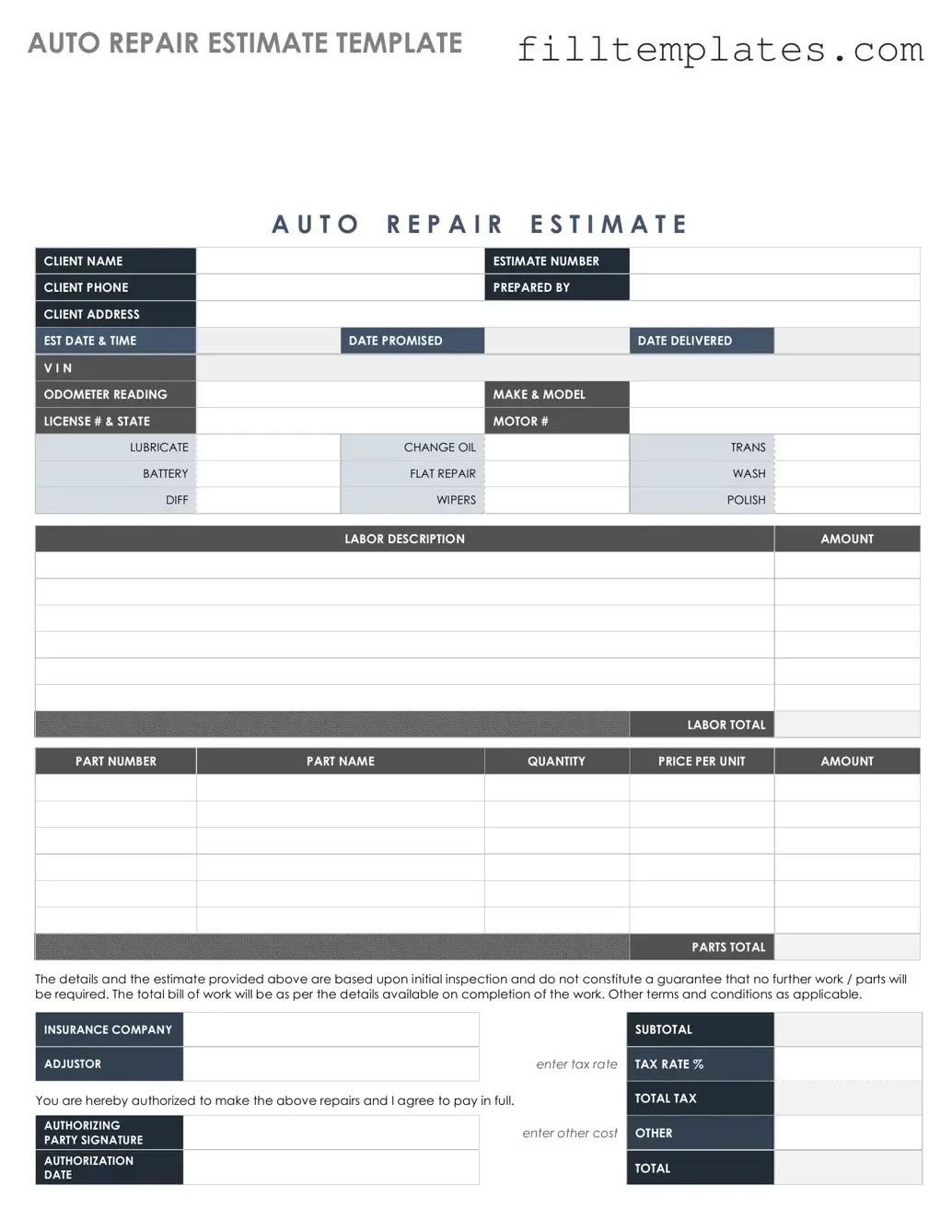Download Auto Repair Estimate Template