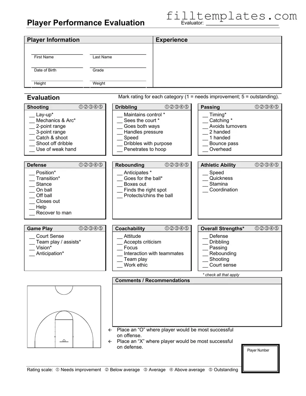 Download Basketball Evaluation Template