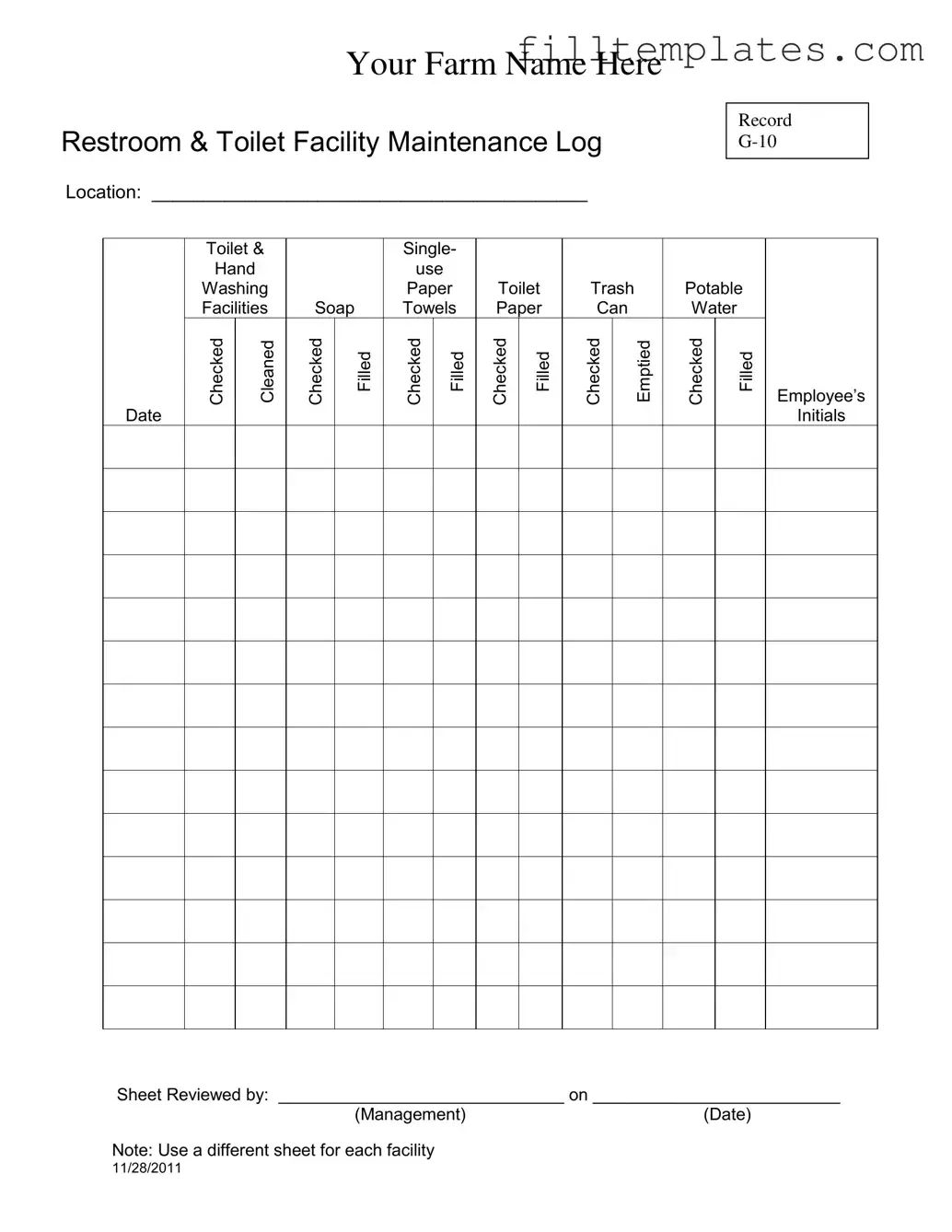 Download Bathroom Cleaning Log Sheet Template