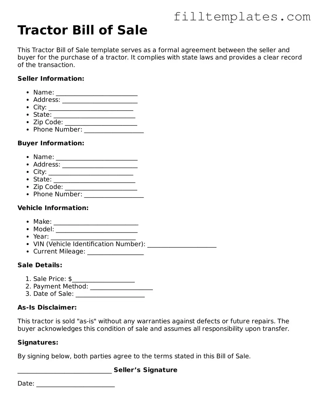 Free Tractor Bill of Sale Template