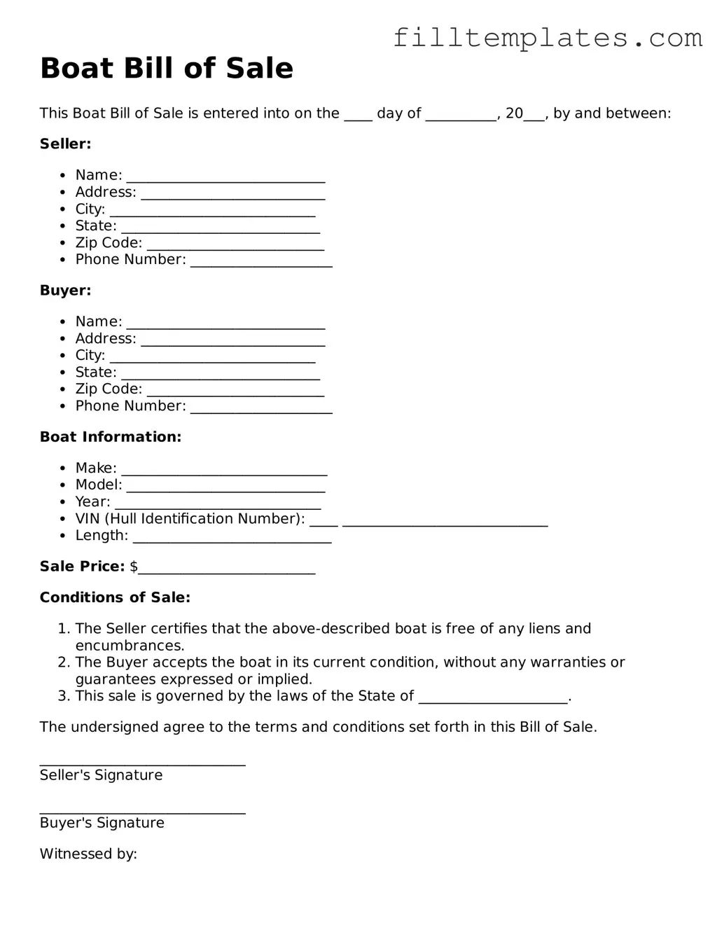 Free Boat Bill of Sale Template
