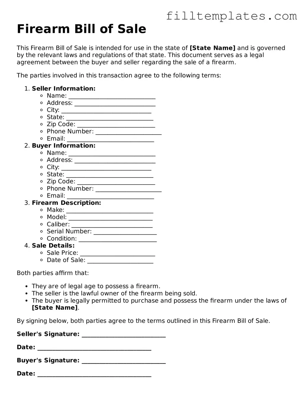 Free Firearm Bill of Sale Template