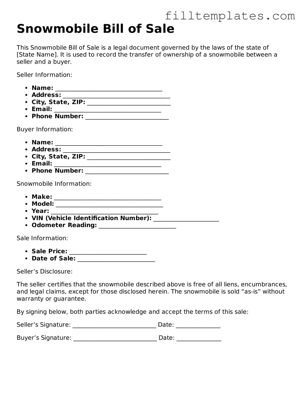 Free Snowmobile Bill of Sale Template