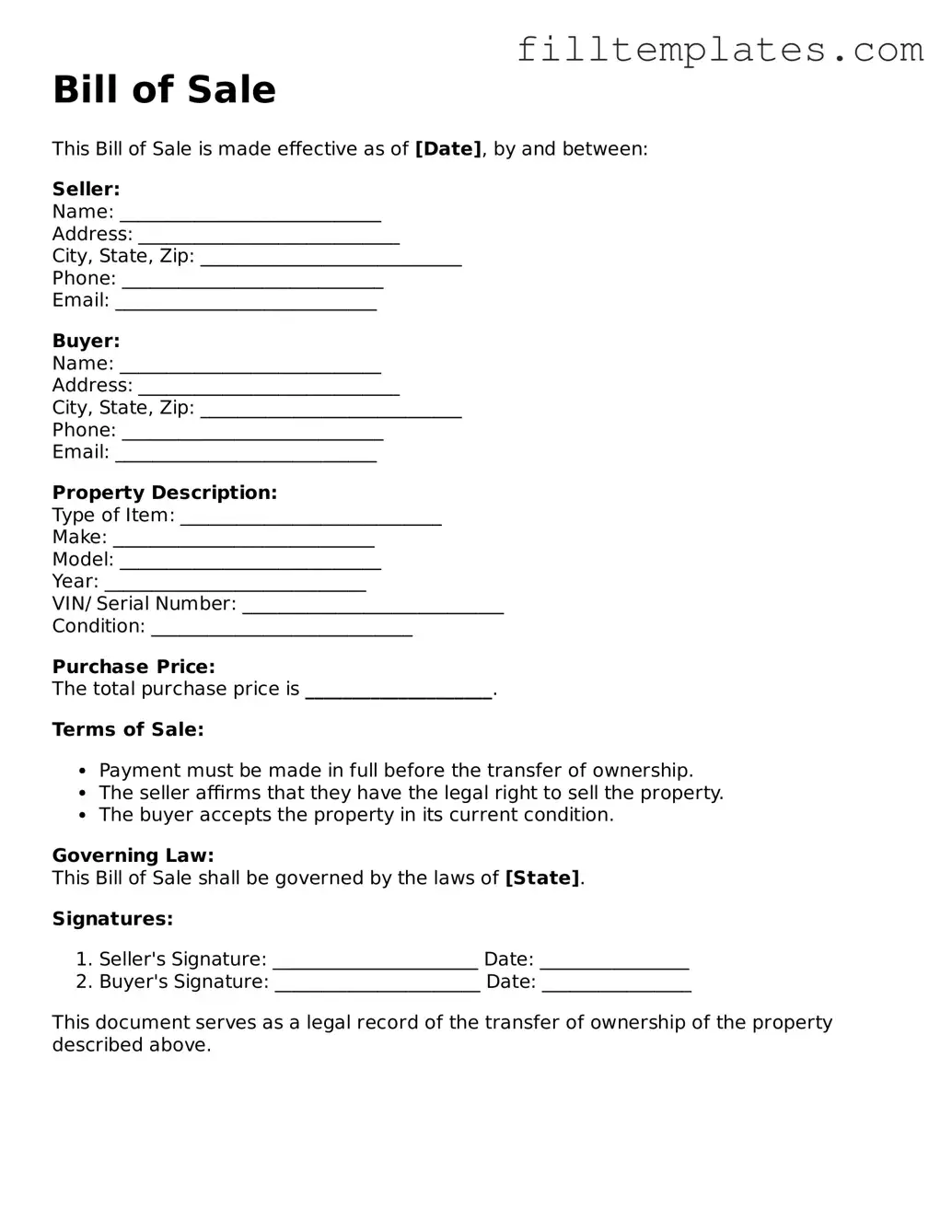 Free Bill of Sale Template