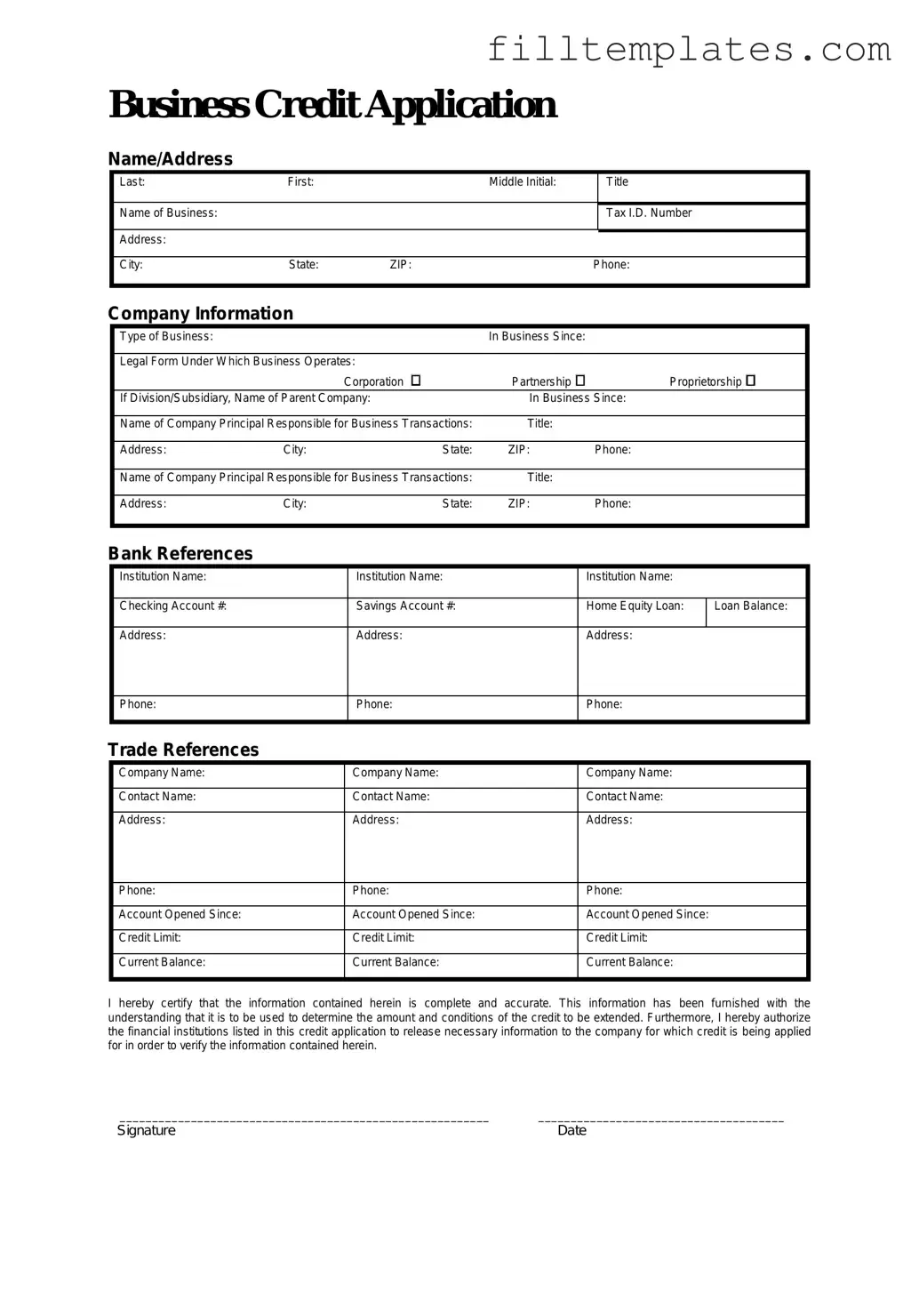 Download Business Credit Application Template
