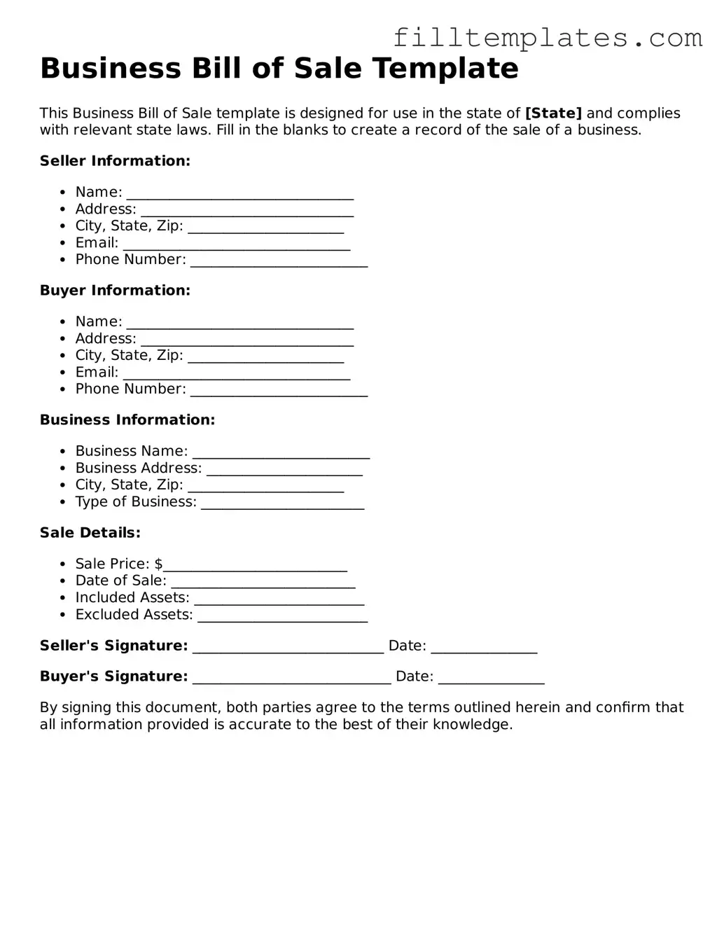 Free Business Bill of Sale Template