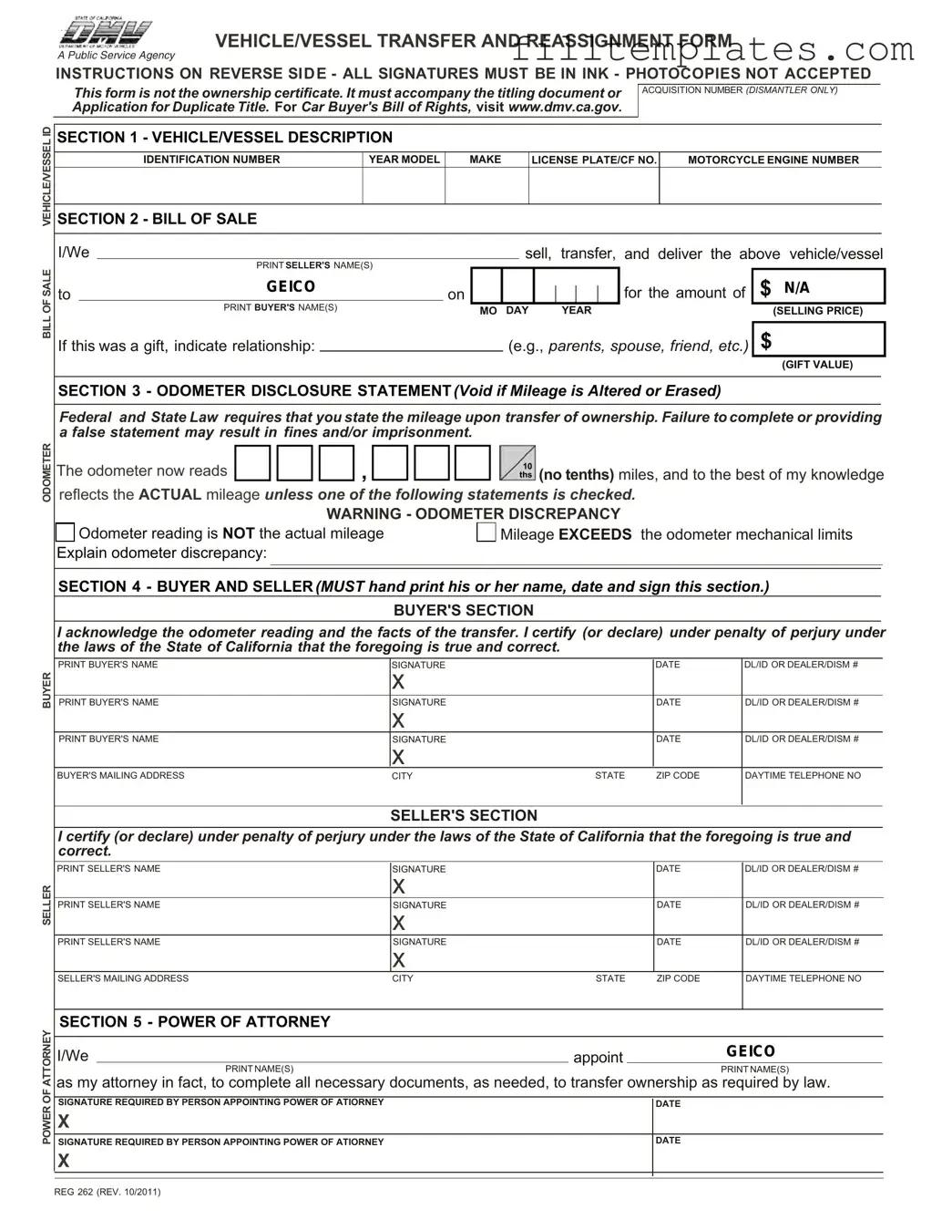 Download California Fotm Reg 262 Template
