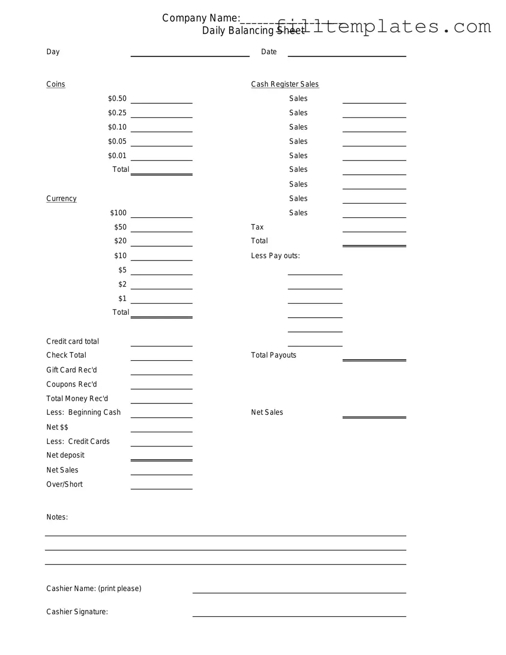 Download Cash Drawer Count Sheet Template