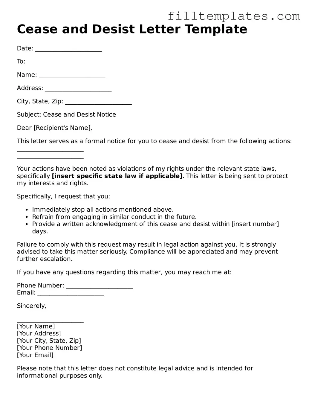 Free Cease and Desist Letter Template