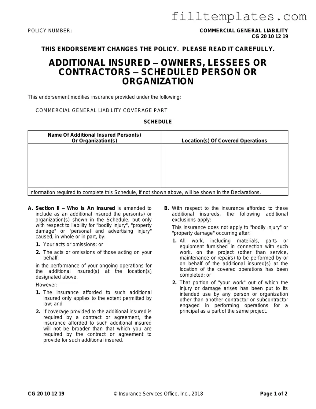 Download Cg 20 10 07 04 Liability Endorsement Template