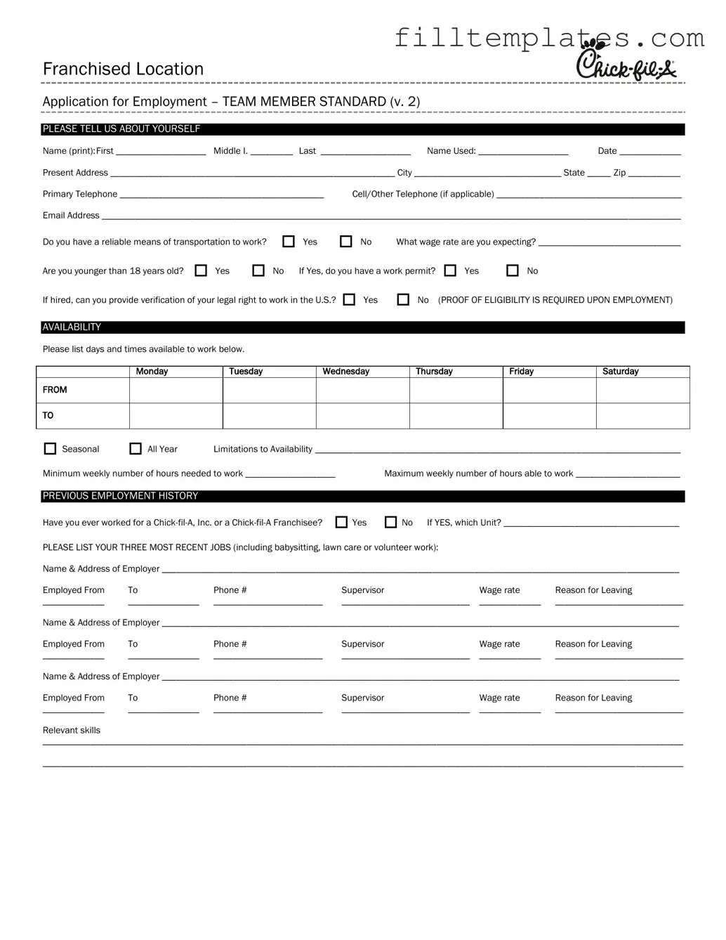 Download Chick Fil A Job Application Template