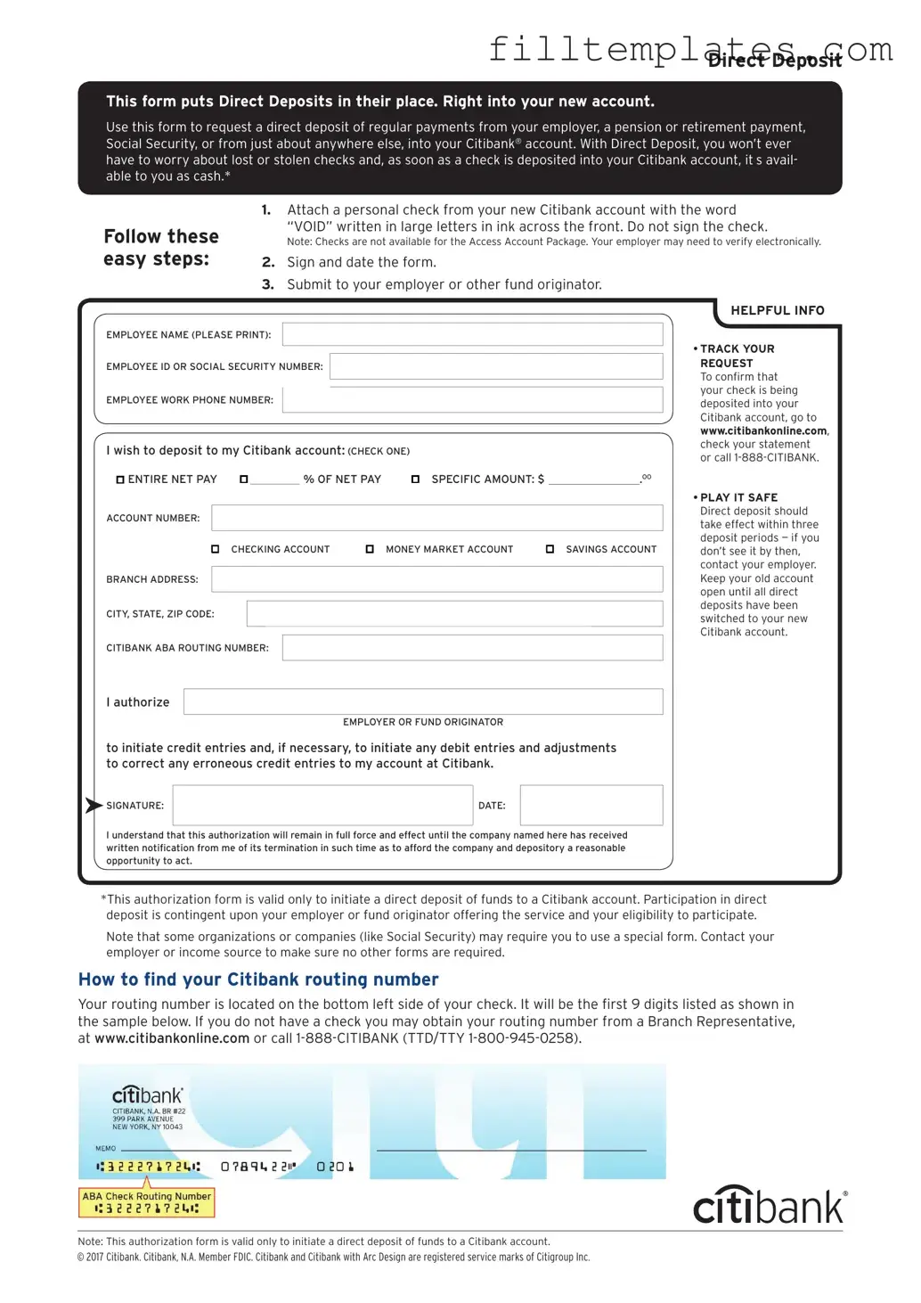 Download Citibank Direct Deposit Template
