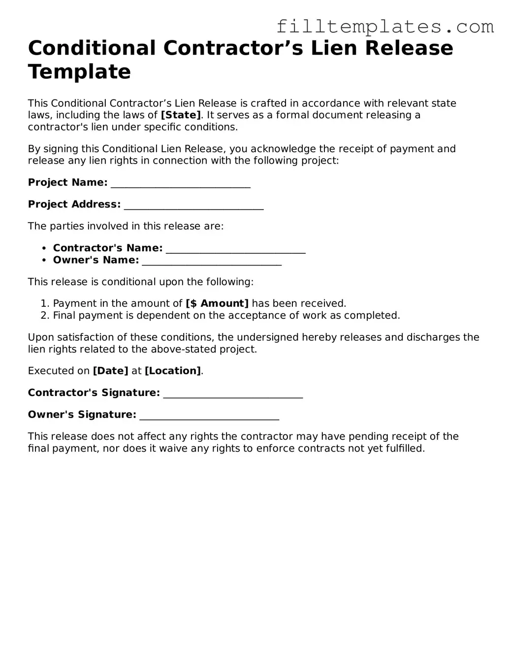 Free Conditional Contractor’s Lien Release Template