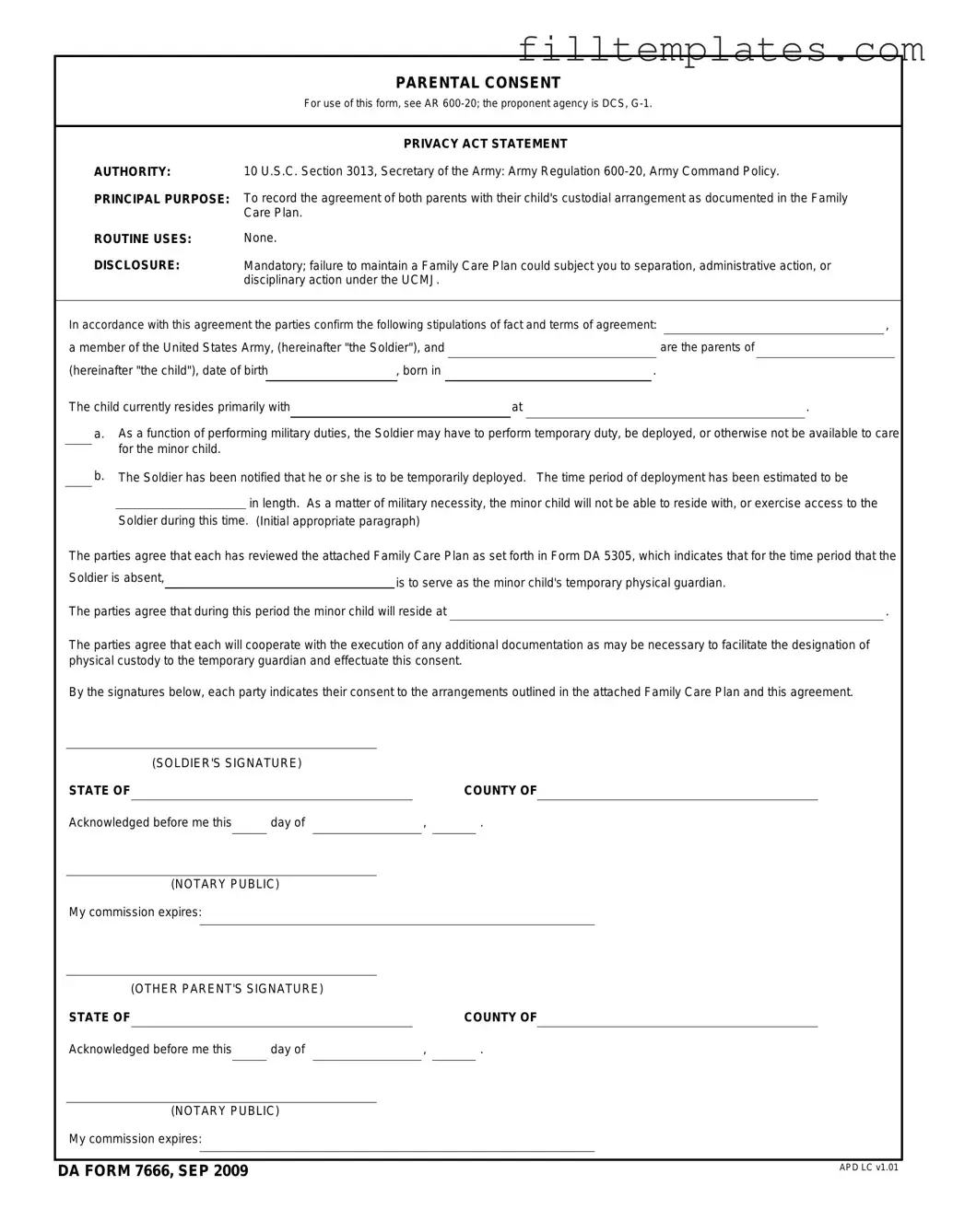Download DA 7666 Template