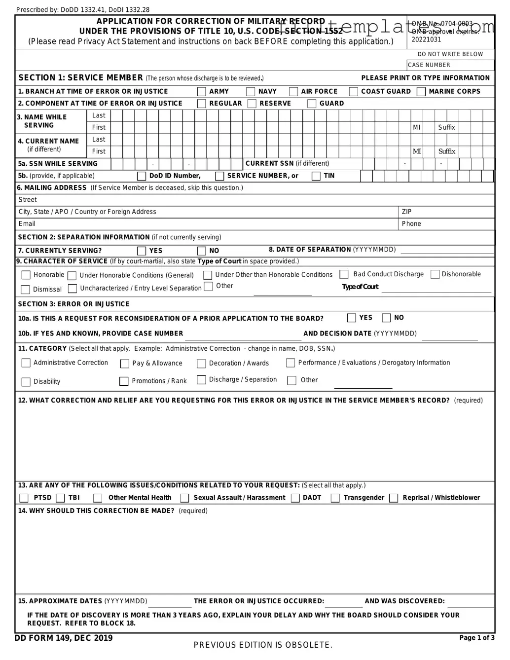 Download DD 149 Template