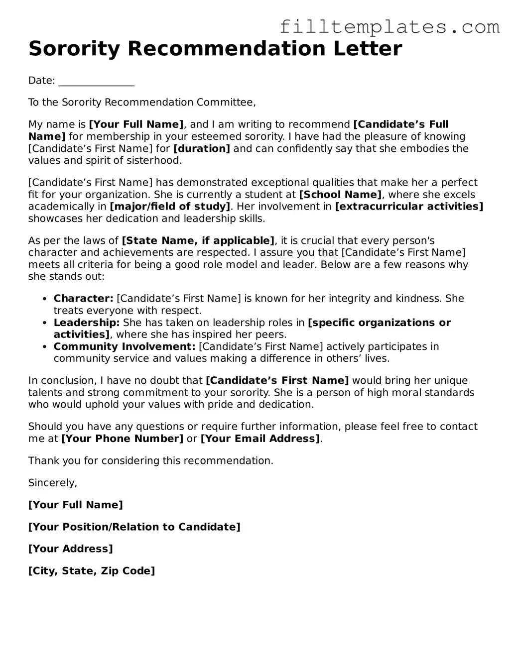 Free Sorority Recommendation Letter Template
