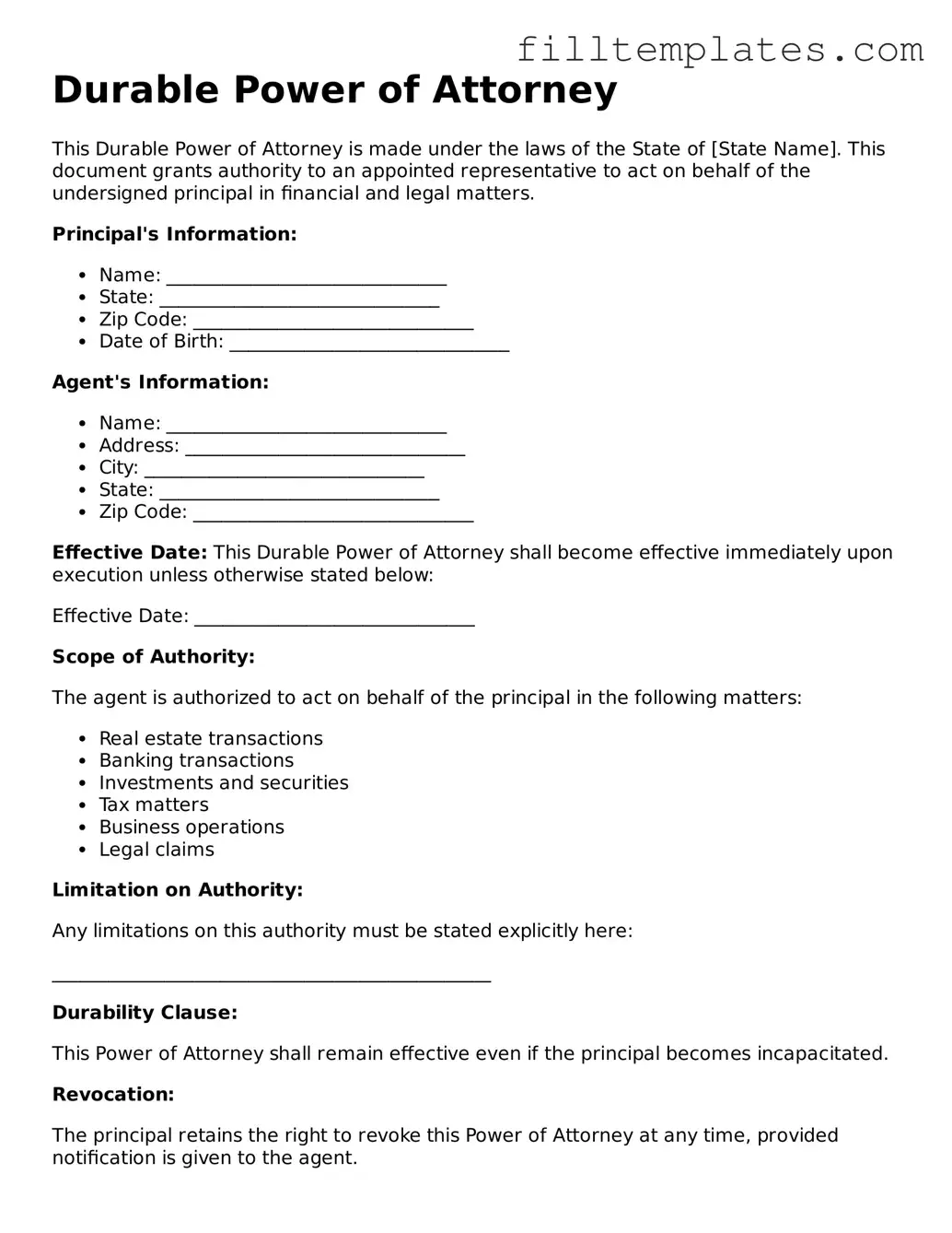 Free Durable Power of Attorney Template