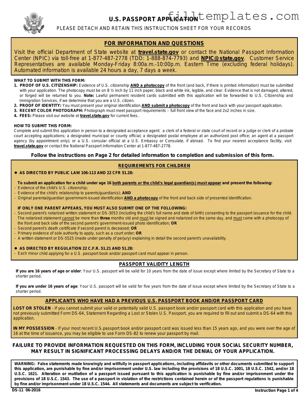 Download DS-11 U.S. Passport application Template