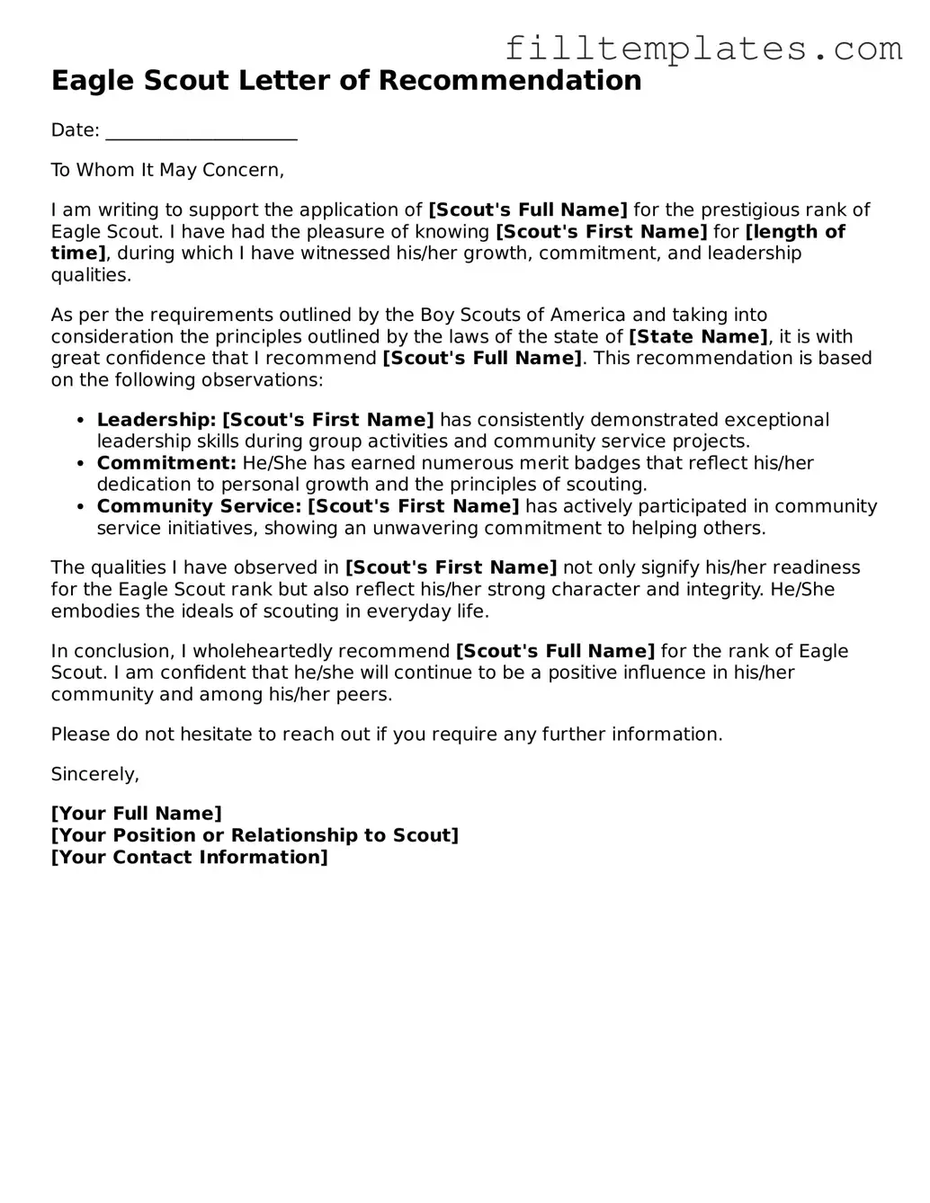 Free Eagle Scout Letter of Recommendation Template