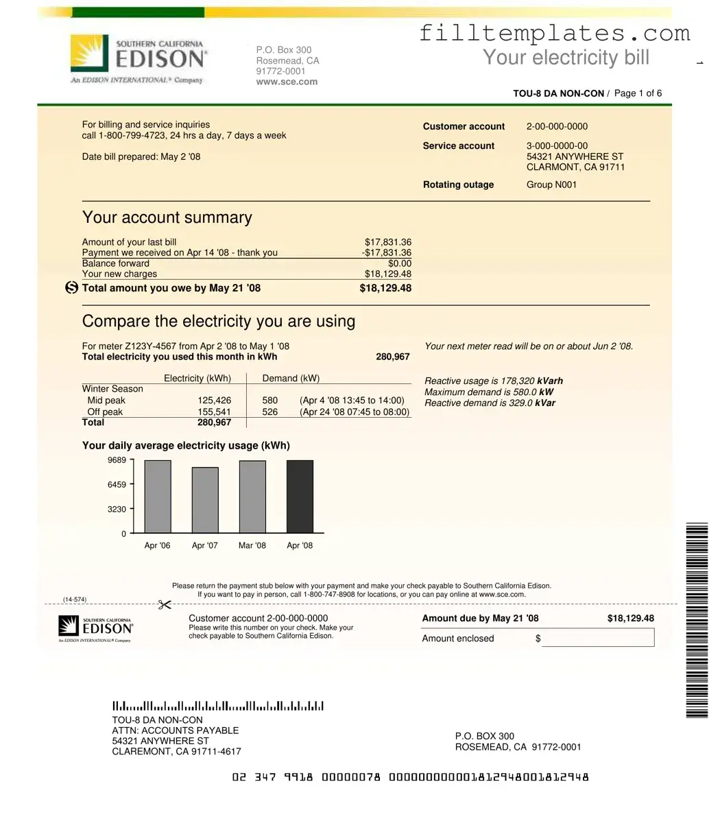 Download Edison Electricity Bill Template