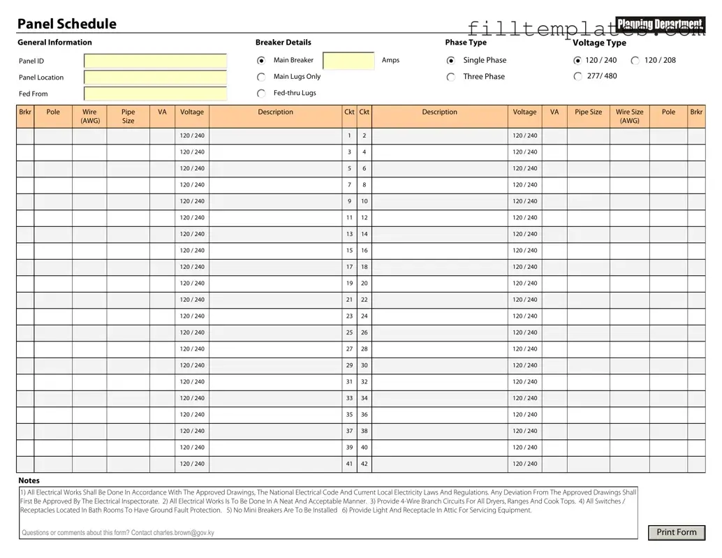 Download Electrical Panel Schedule Template