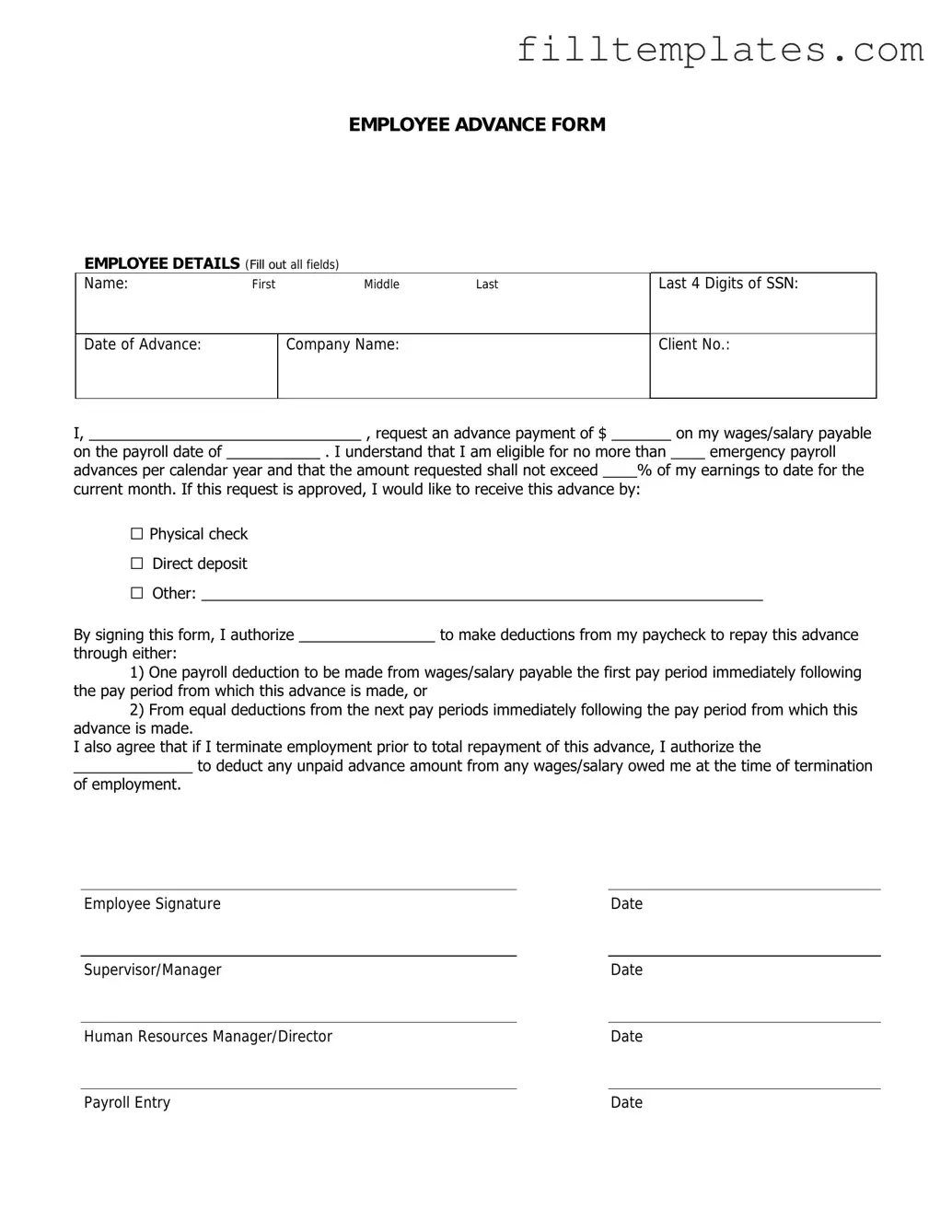 Download Employee Advance Template