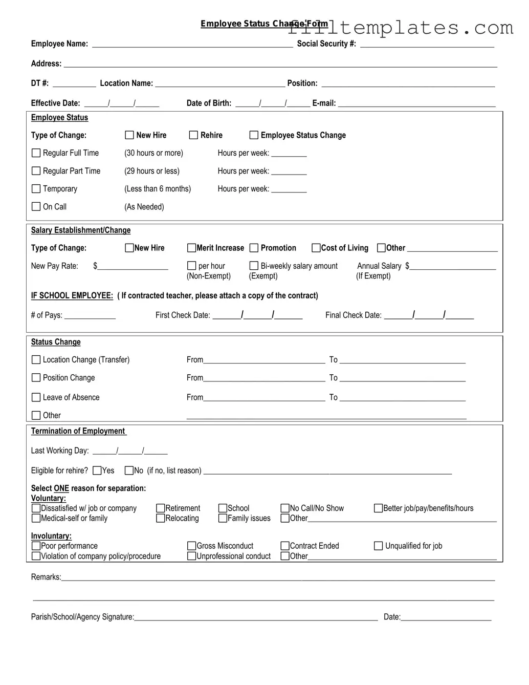 Download Employee Status Change Template
