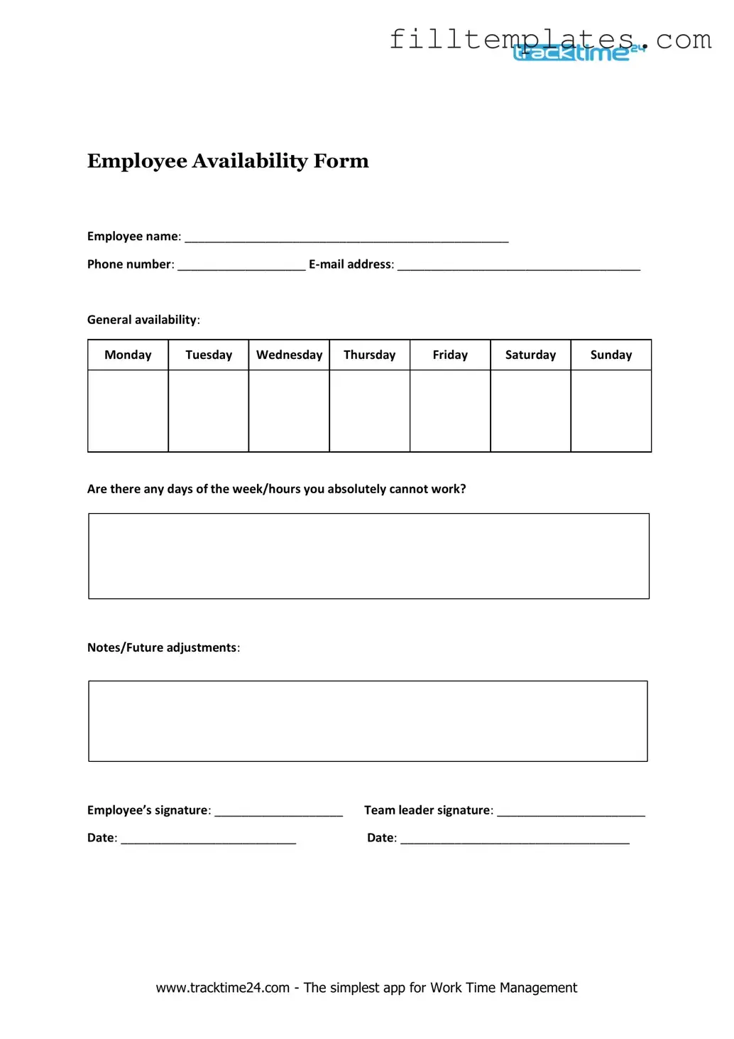 Download Employee Availability Template