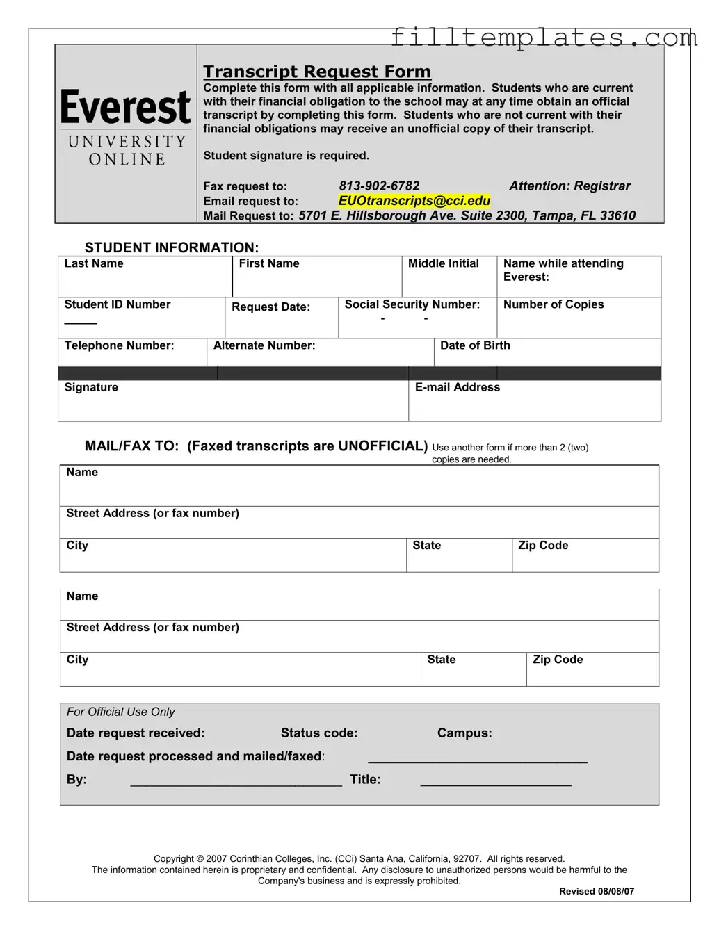 Download Everest University Transcript Template