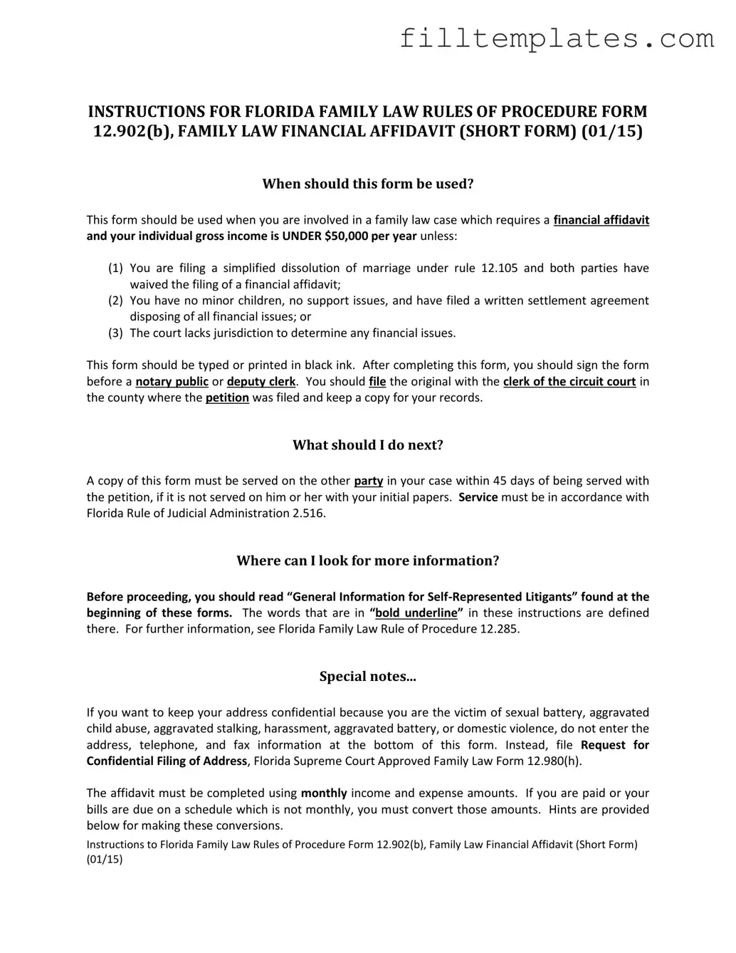 Download Florida Financial Affidavit Short 12.902(b) Template