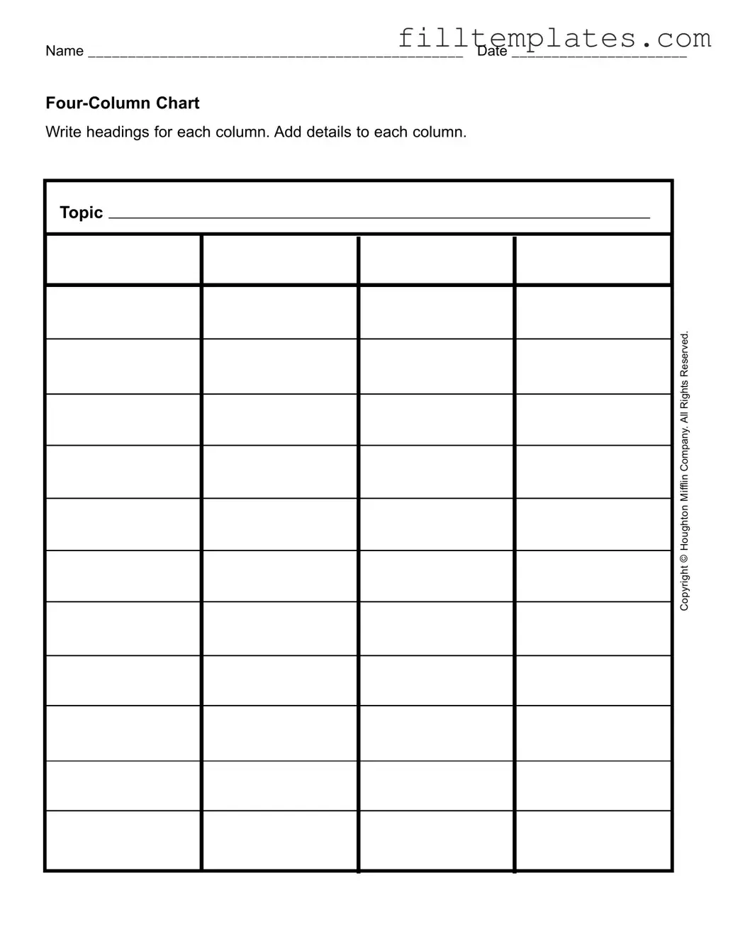 Download Four Column Chart Template