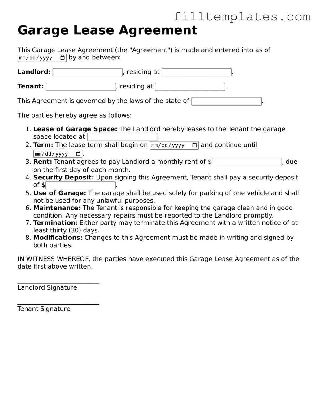 Free Garage Lease Agreement Template