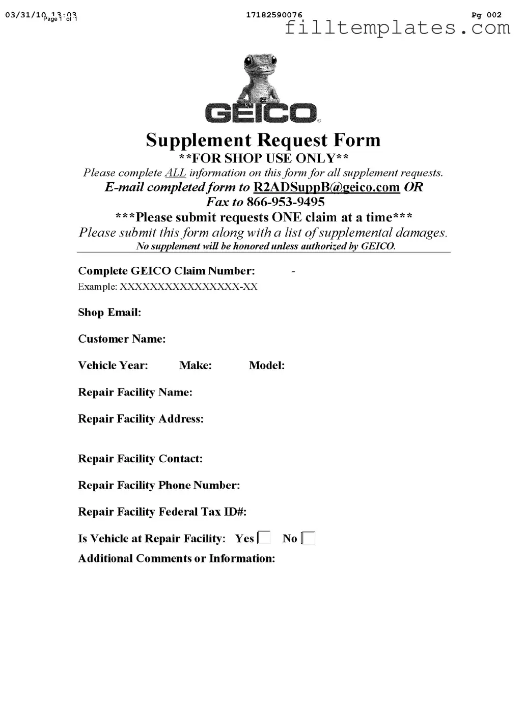 Download Geico Supplement Request Template