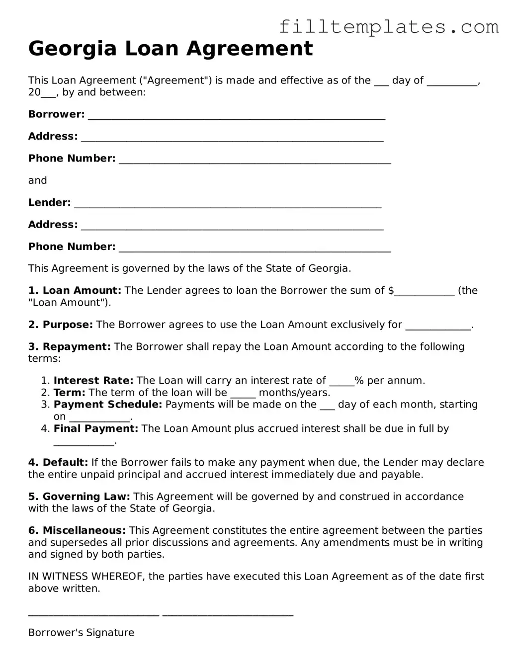 Official Loan Agreement Template for the State of Georgia