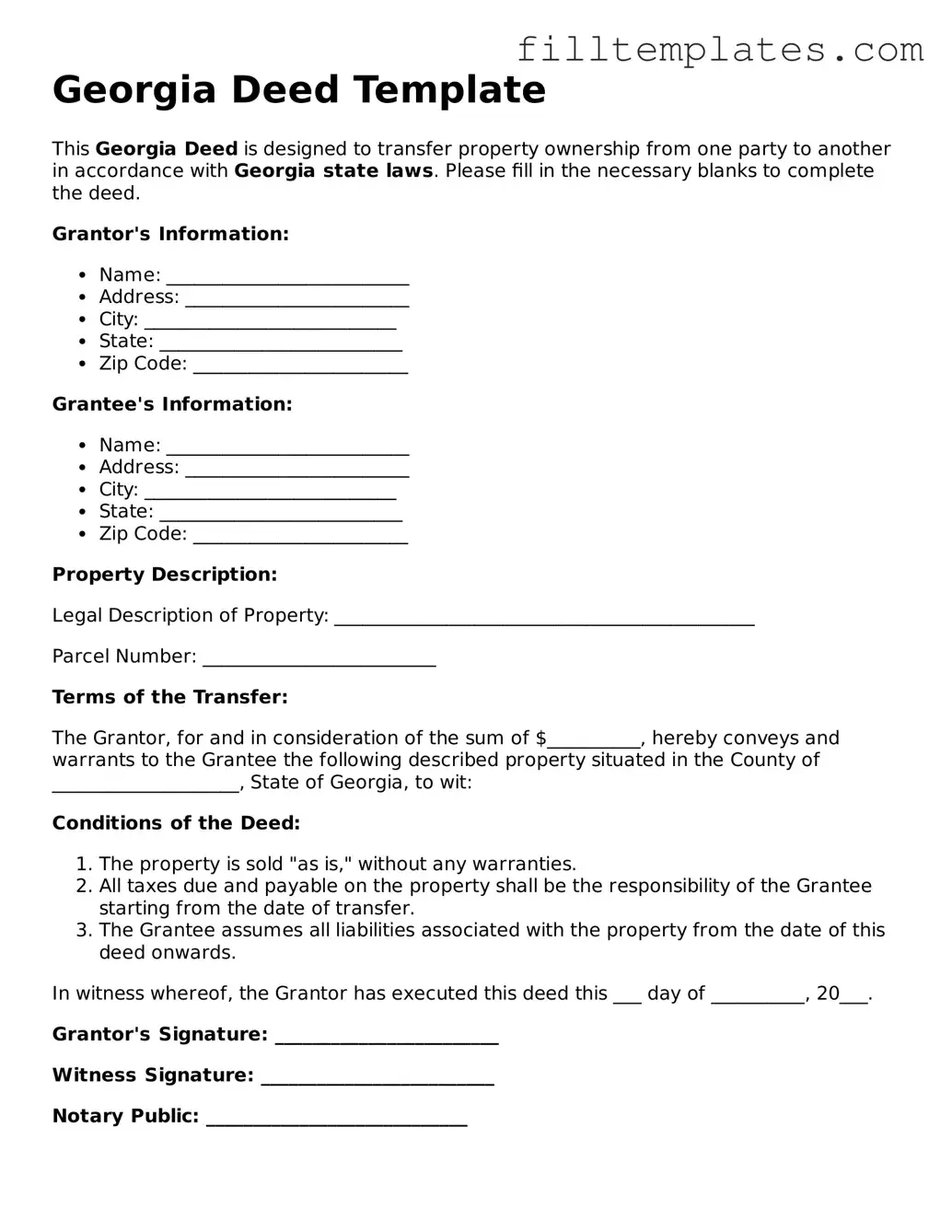 Official Deed Template for the State of Georgia