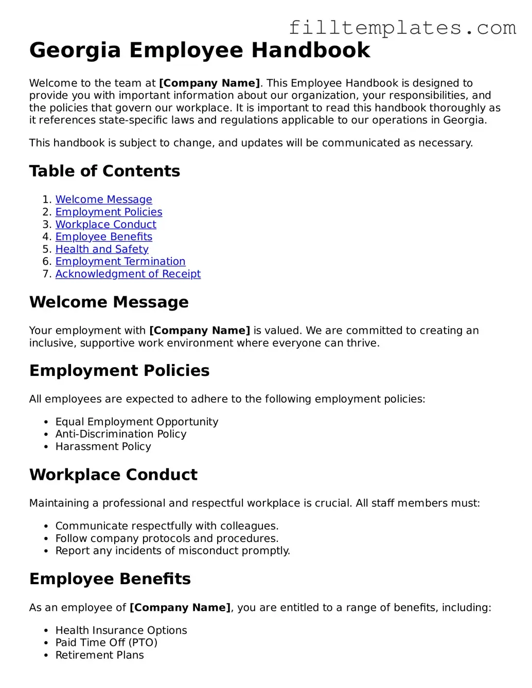Official Employee Handbook Template for the State of Georgia