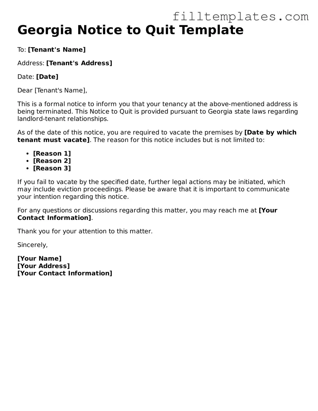 Official Notice to Quit Template for the State of Georgia