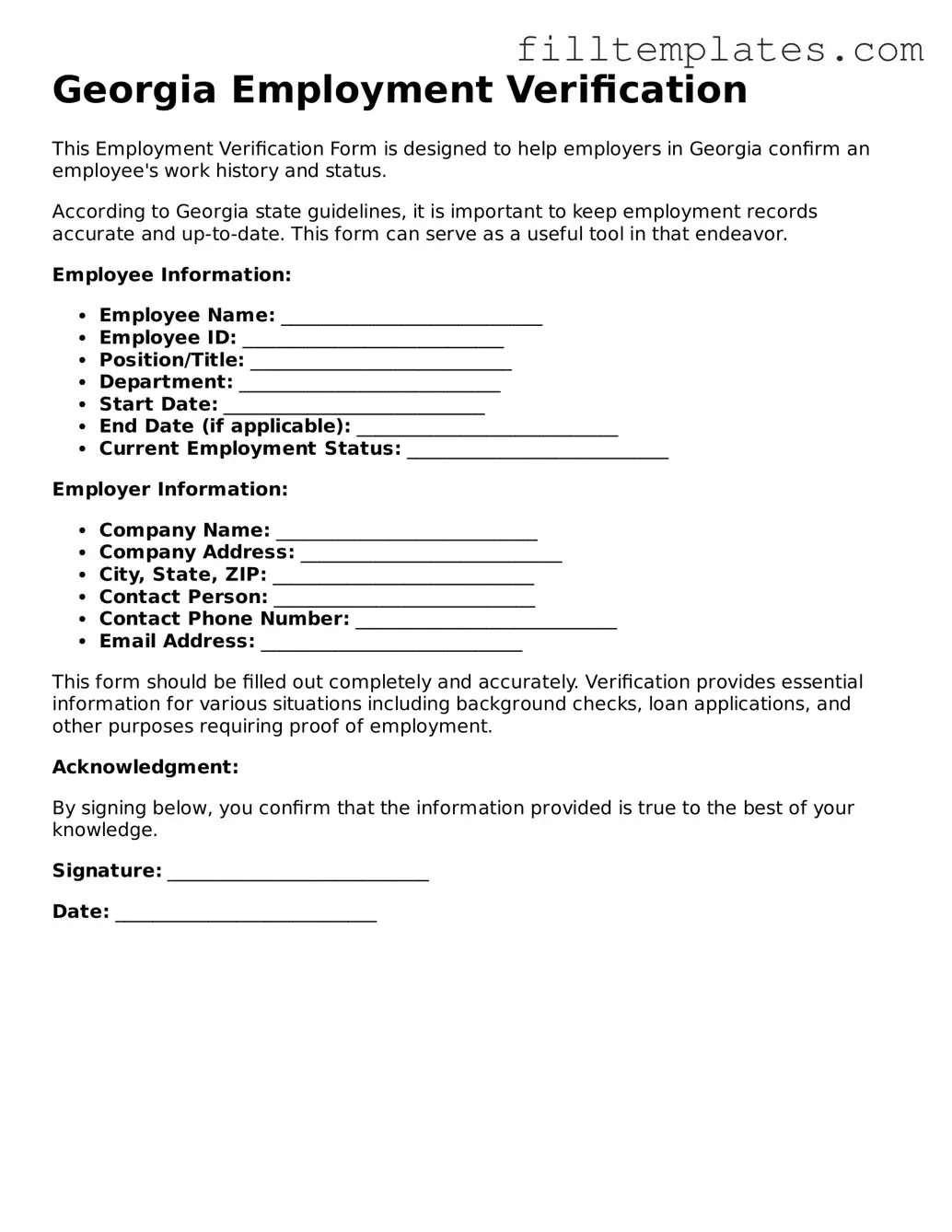 Official Employment Verification Template for the State of Georgia