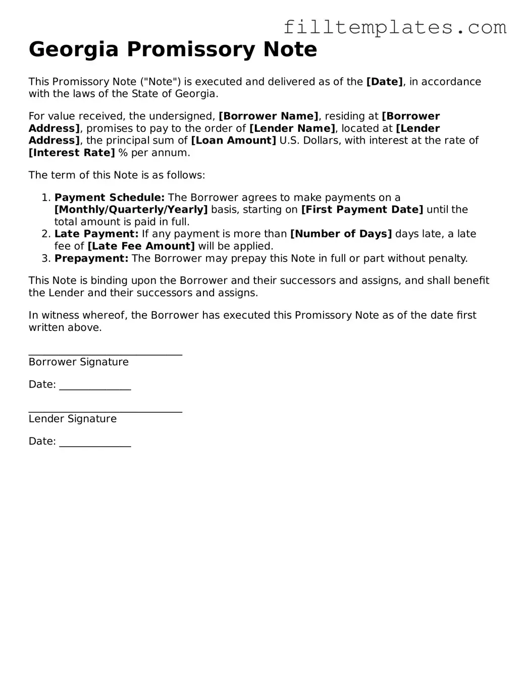 Official Promissory Note Template for the State of Georgia