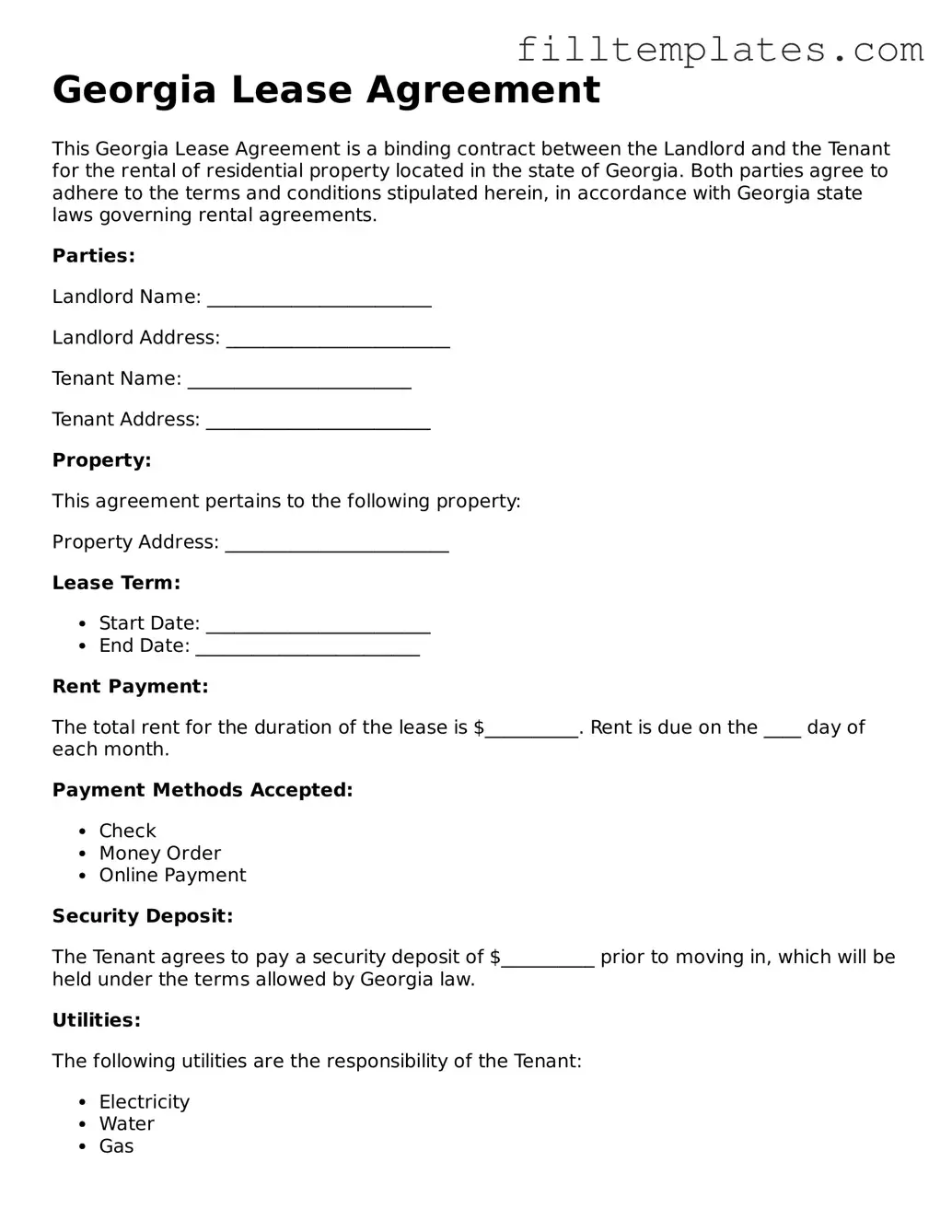 Official Lease Agreement Template for the State of Georgia