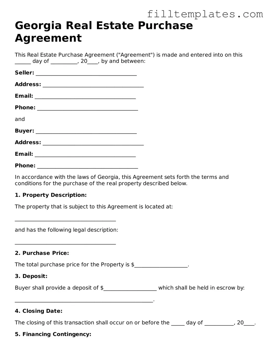 Official Real Estate Purchase Agreement Template for the State of Georgia