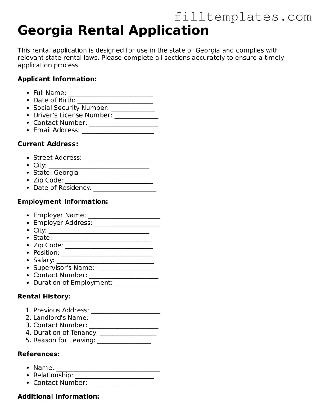 Official Rental Application Template for the State of Georgia